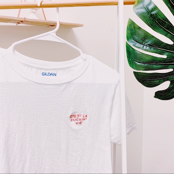 “C’est La Fuckin’ Vie” Handmade Embroidered Tee - Picture 7 of 8